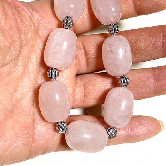 Beaded Rose Quartz Necklace, Pink Genuine Large Gemstone Choker - Picture 12 of 12